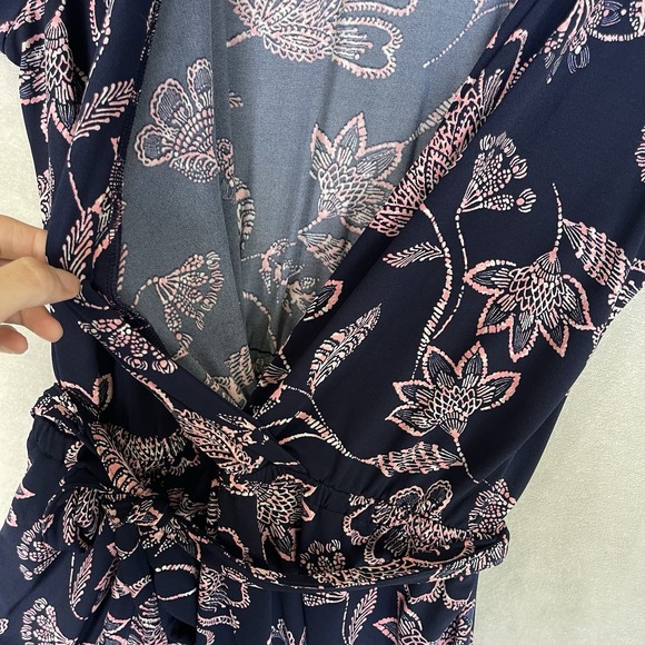Banana Republic Wrap Dress Womens XL Blue Pink Floral Dark Cottagecore Pockets - Picture 5 of 14